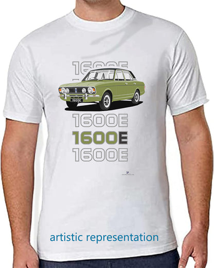 Ford Cortina Mk2 1600E, facelift in Green with Vinyl Roof Art T-Shirt (Words)