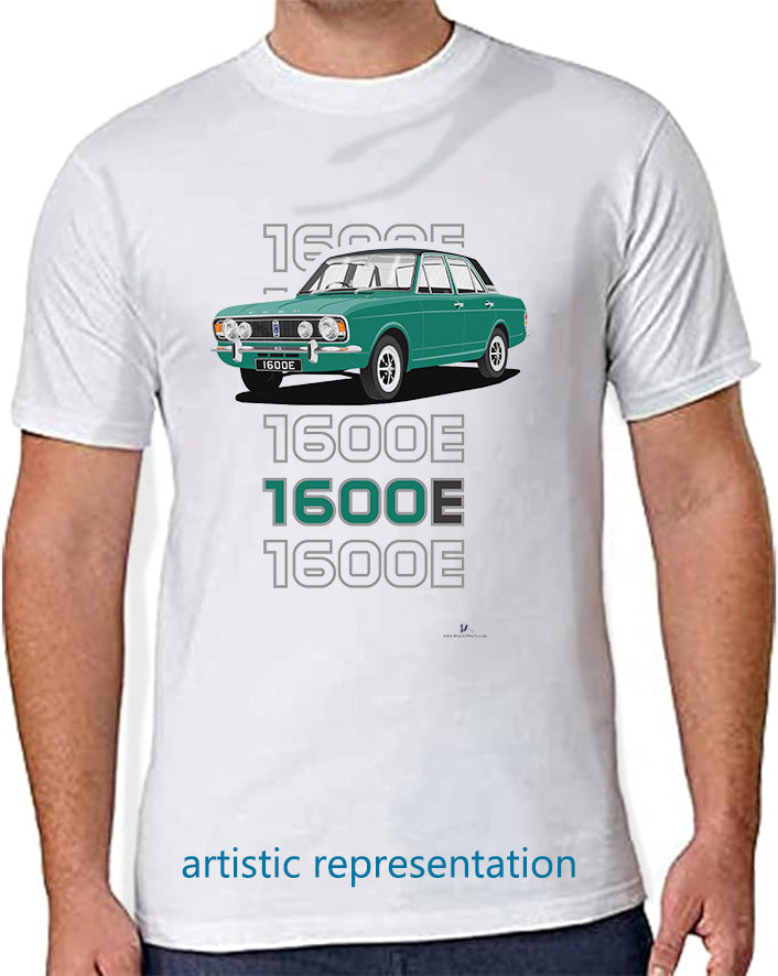 Ford Cortina Mk2 1600E, facelift in Jade with Vinyl Roof Art T-Shirt (Words)