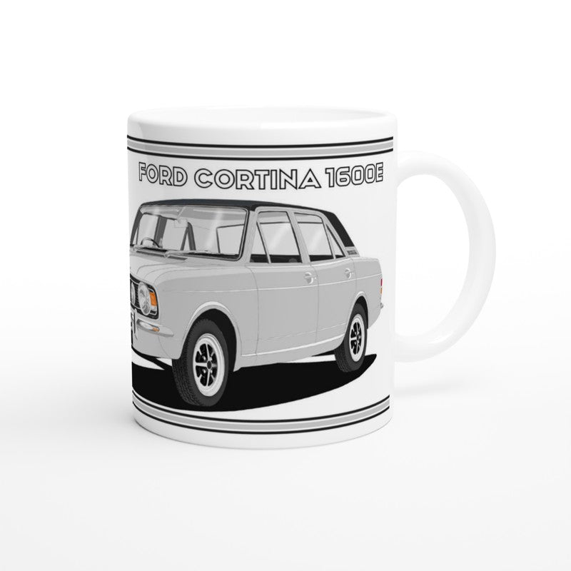 Ford Cortina Mk2 Series 2 1600E in Silver with vinyl roof Art Mug