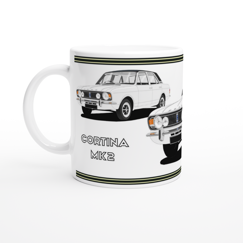 Ford Cortina Mk2 1600E in White Art Mug