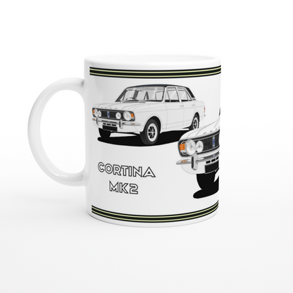 Ford Cortina Mk2 1600E in White Art Mug