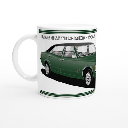 Ford Cortina Mk3 2000E in Green Art Mug