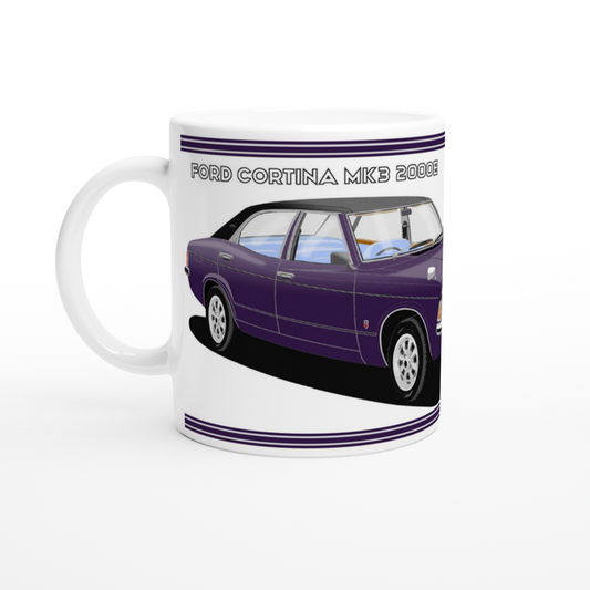 Ford Cortina Mk3 2000E in Purple Art Mug