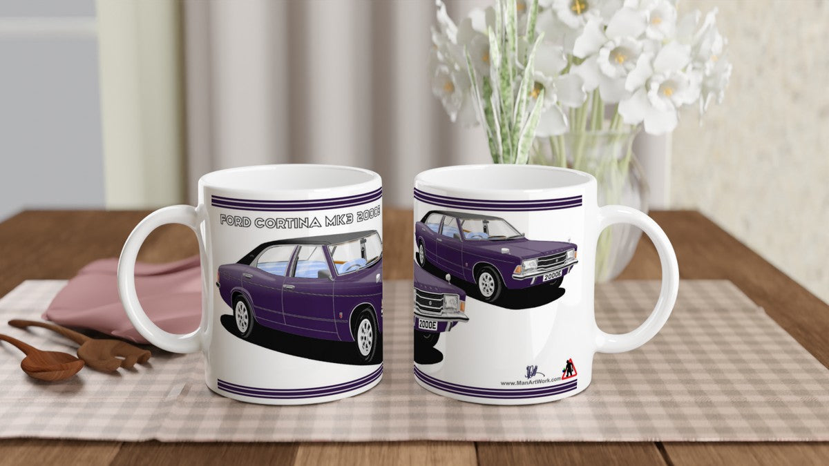 Ford Cortina Mk3 2000E in Purple Art Mug