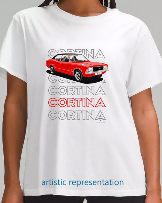 Facelift Ford Cortina Mk3 GT in Red Art T Shirt (Words)