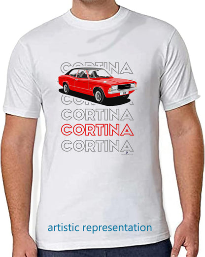 Facelift Ford Cortina Mk3 GT in Red Art T Shirt (Words)