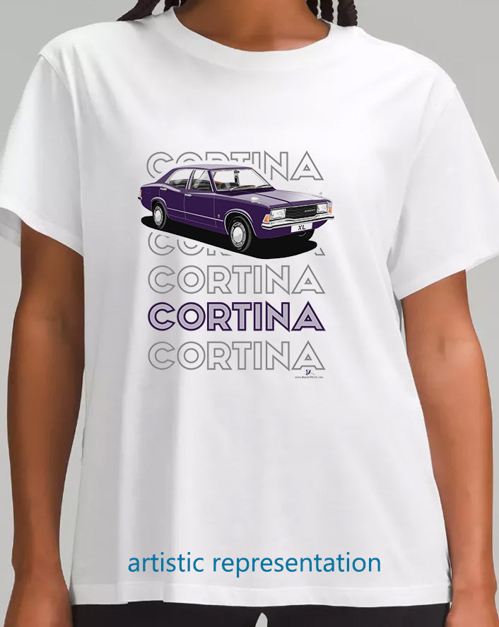 Facelift Ford Cortina Mk3 XL in Purple Art T Shirt (Words)