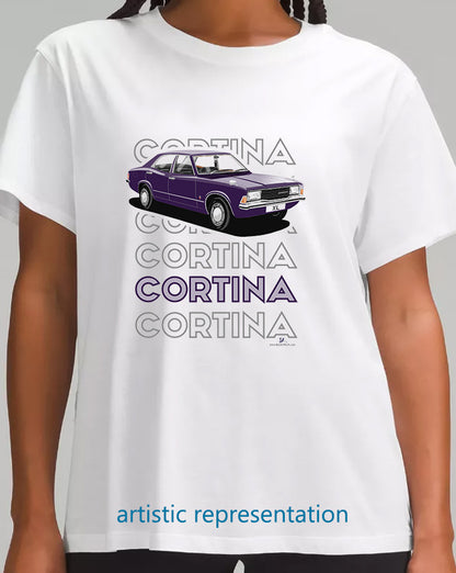 Facelift Ford Cortina Mk3 XL in Purple Art T Shirt (Words)