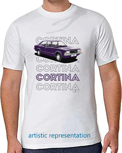 Facelift Ford Cortina Mk3 XL in Purple Art T Shirt (Words)