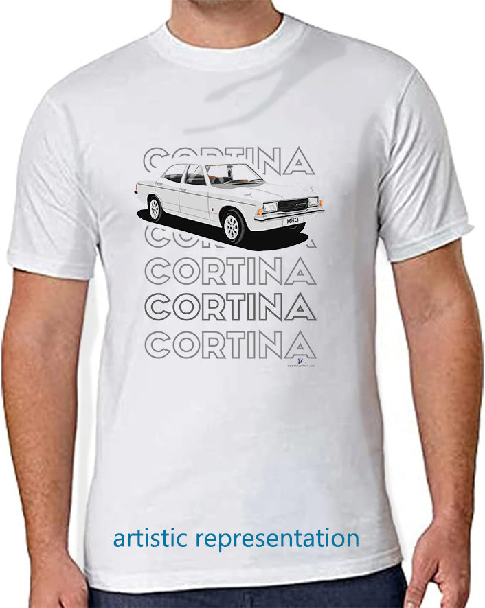 Facelift Ford Cortina Mk3 XL in Silver Art T Shirt (Words)