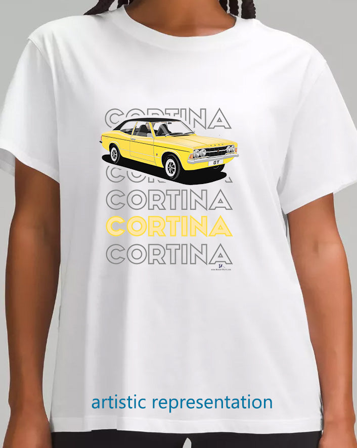 Ford Cortina Mk3 GT in Yellow Art T Shirt (Words)
