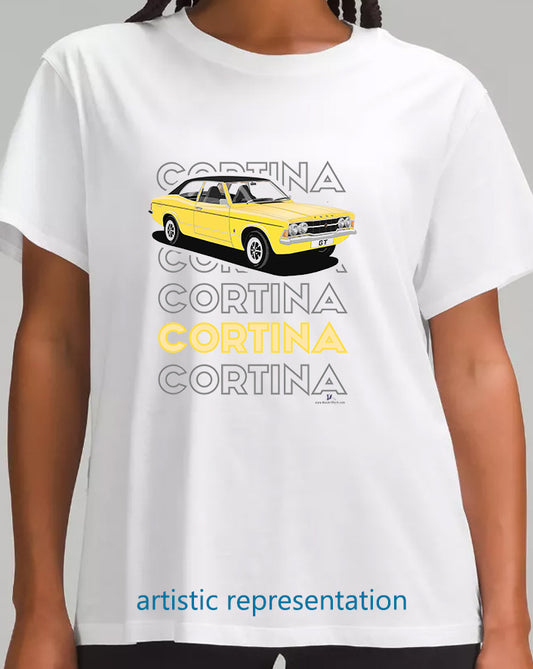 Ford Cortina Mk3 GT in Yellow Art T Shirt (Words)
