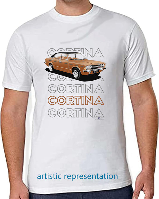 Ford Cortina Mk3 GXL in Bronze Art T Shirt (Words)