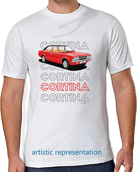Ford Cortina Mk3 GXL in Red Art T Shirt (Words)