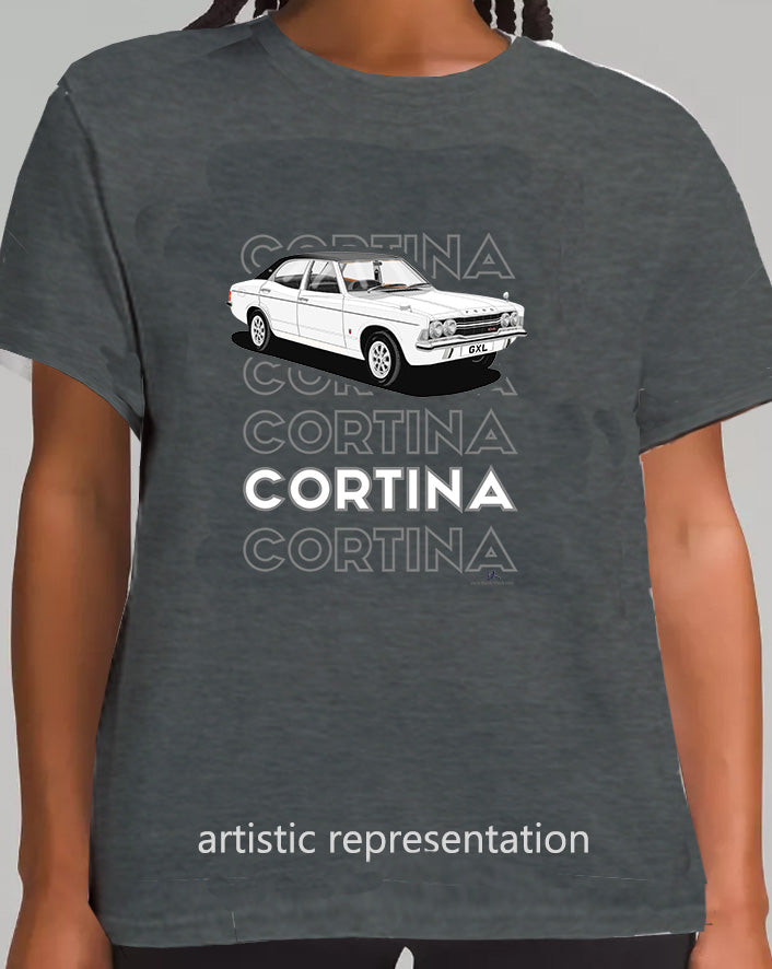 Ford Cortina Mk3 GXL in White Art T Shirt (Words)