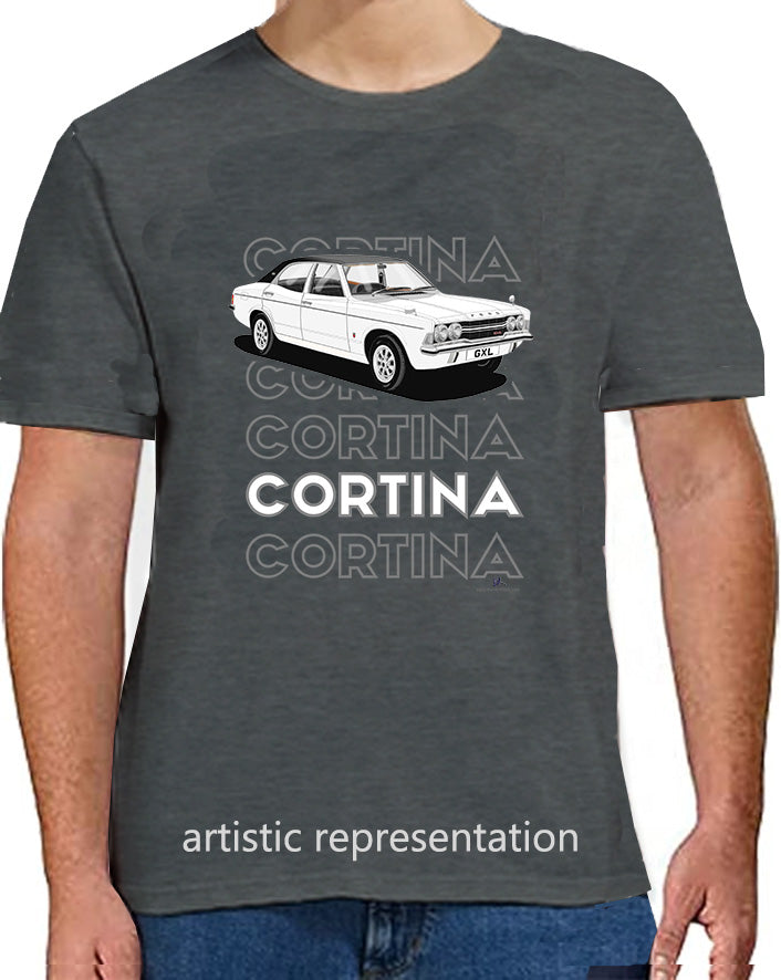 Ford Cortina Mk3 GXL in White Art T Shirt (Words)