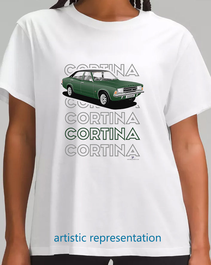 Ford Cortina Mk3 2000E in Dark Green Art T Shirt (Words)