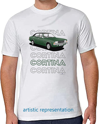 Ford Cortina Mk3 2000E in Dark Green Art T Shirt (Words)
