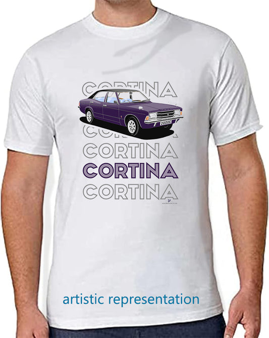 Ford Cortina Mk3 2000E in Purple Art T Shirt (Words)