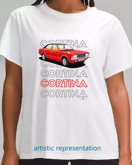 Ford Cortina Mk3 2000E in Red Art T Shirt (Words)