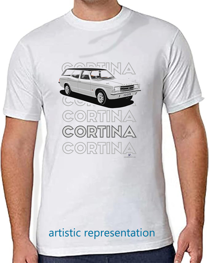 Ford Cortina Mk3 2000E in Silver Art T Shirt (Words)