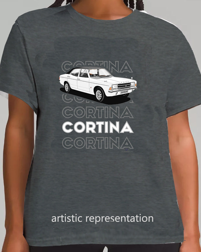 Ford Cortina Mk3 2000E in White Art T Shirt (Words)
