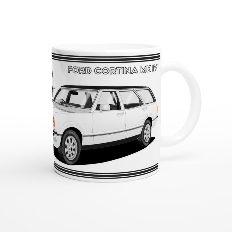 Ford Cortina Mk4 Estate in White Art Mug