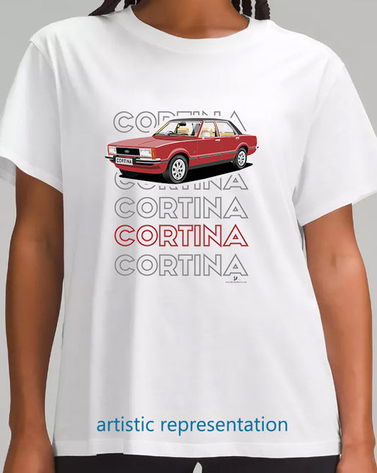 Ford Cortina Mk4 Ghia in Dark Red Art T Shirt (Words)