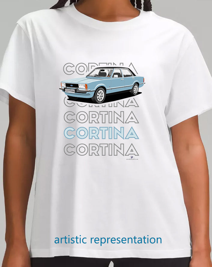 Ford Cortina Mk4 Ghia in Light Blue Art T Shirt (Words)