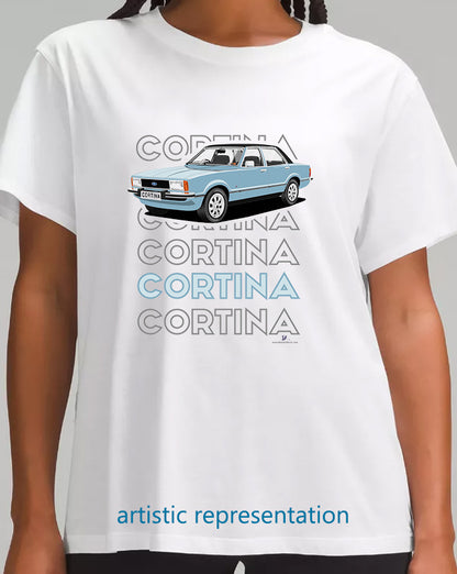 Ford Cortina Mk4 Ghia in Light Blue Art T Shirt (Words)
