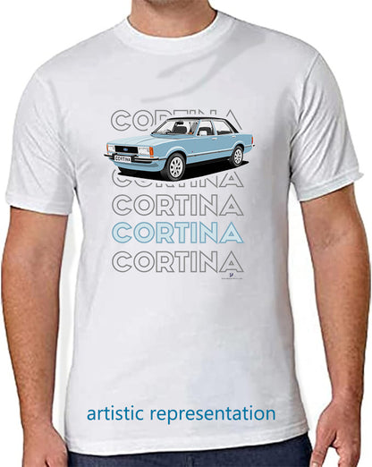 Ford Cortina Mk4 Ghia in Light Blue Art T Shirt (Words)
