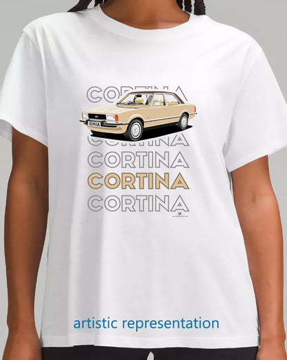 Ford Cortina Mk4 Ghia in Light Gold Art T Shirt (Words)