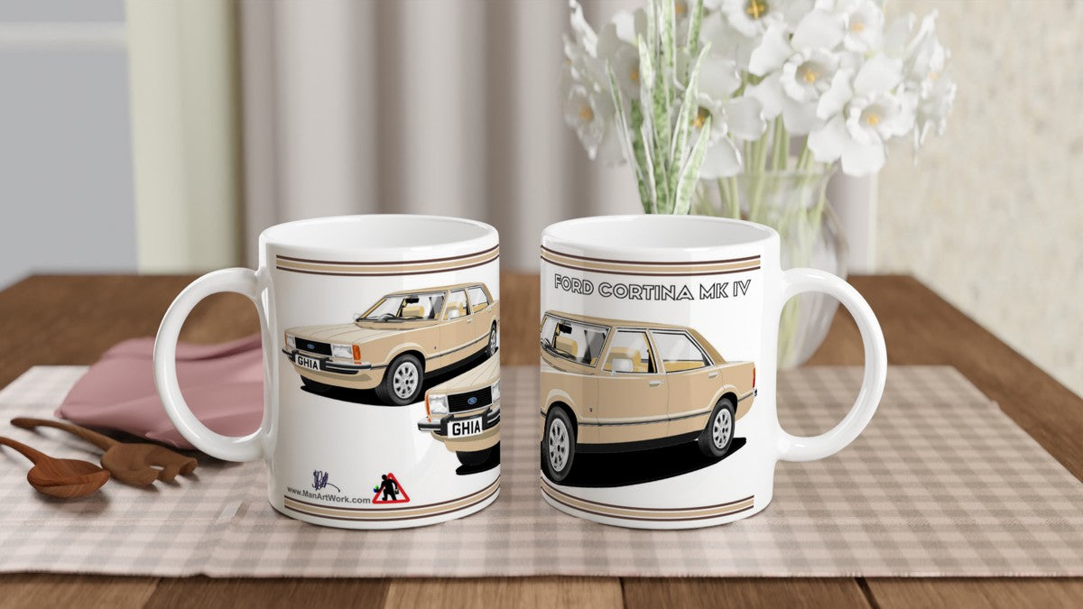 Ford Cortina Mk4 Ghia in Light Gold & Beige Art Mug