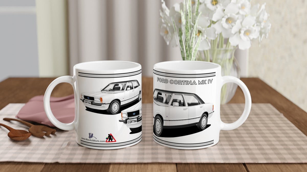 Ford Cortina Mk4 Ghia in White Art Mug