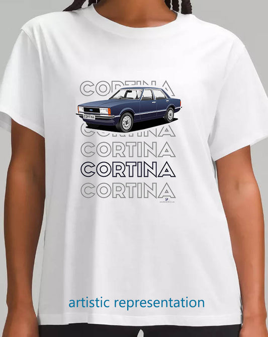 Ford Cortina Mk4 L in Dark Blue Art T Shirt (Words)