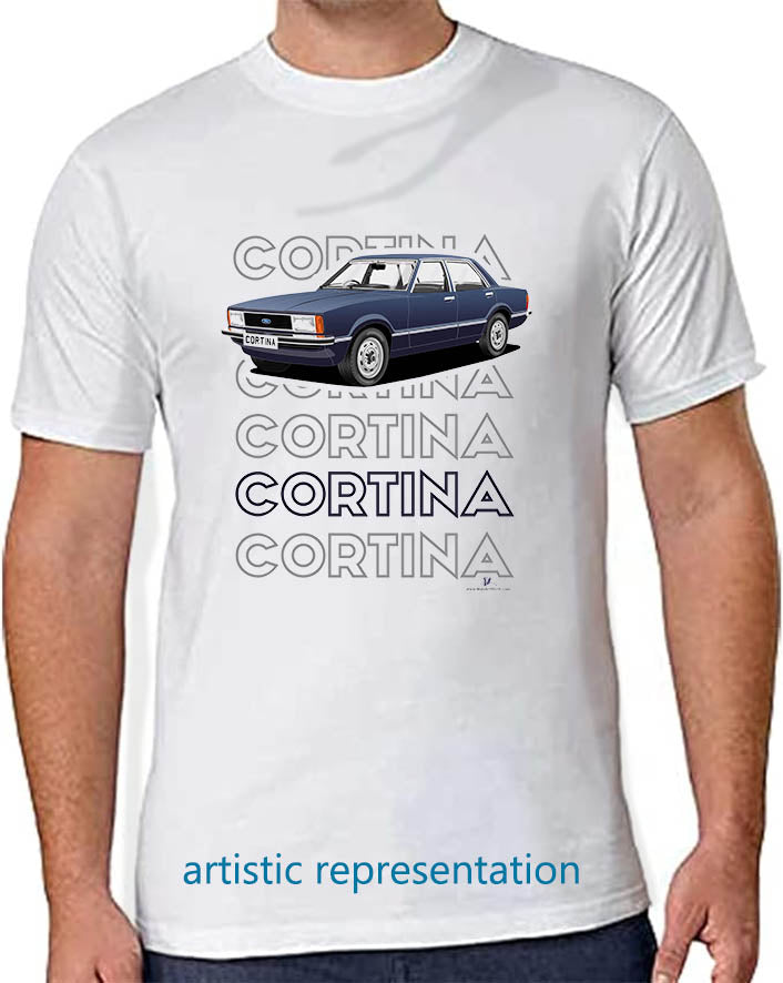 Ford Cortina Mk4 L in Dark Blue Art T Shirt (Words)