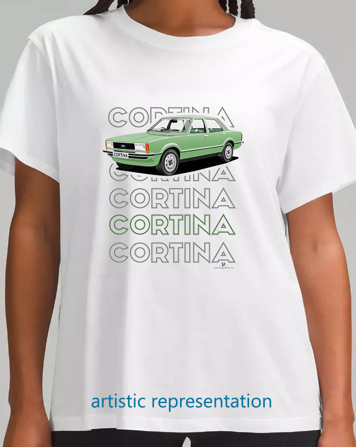 Ford Cortina Mk4 L in Green Art T Shirt (Words)