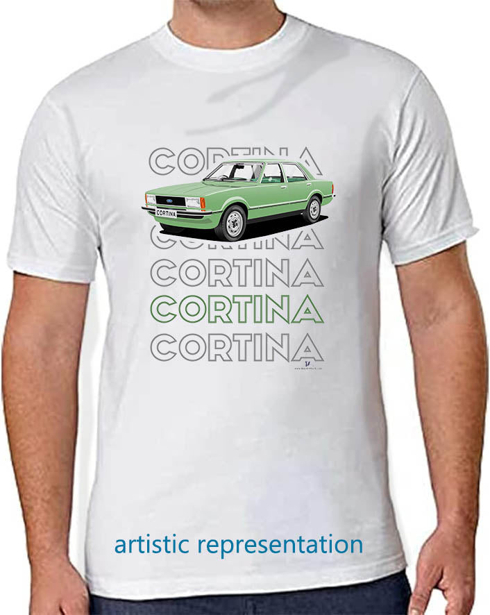 Ford Cortina Mk4 L in Green Art T Shirt (Words)