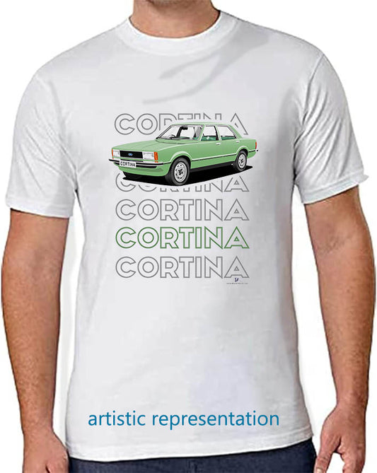 Ford Cortina Mk4 L in Green Art T Shirt (Words)