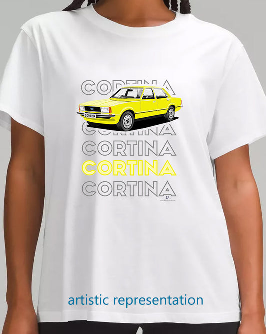 Ford Cortina Mk4 L in Yellow Art T Shirt (Words)