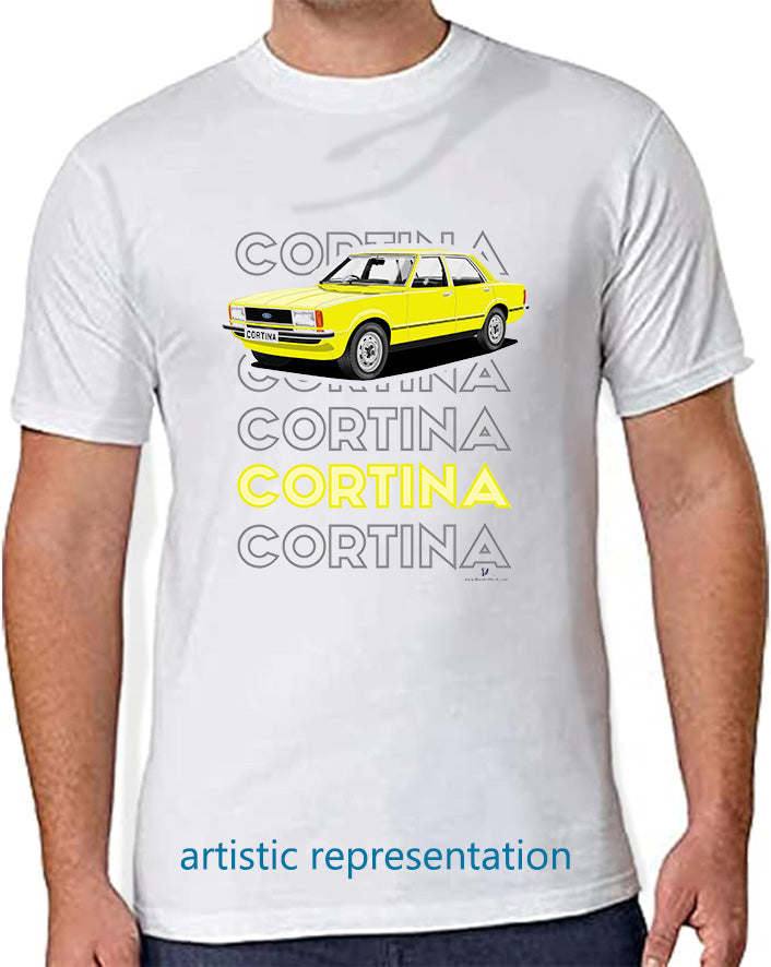 Ford Cortina Mk4 L in Yellow Art T Shirt (Words)