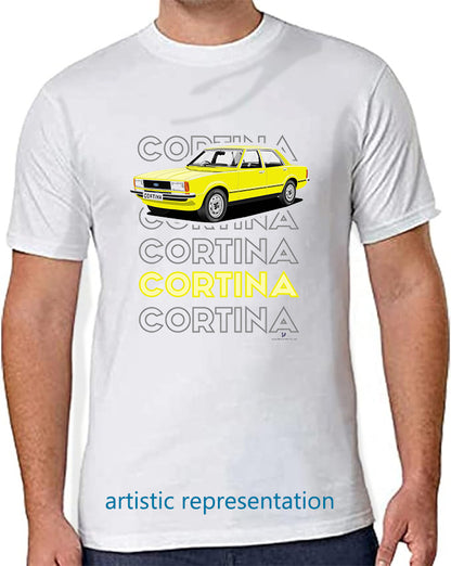 Ford Cortina Mk4 L in Yellow Art T Shirt (Words)