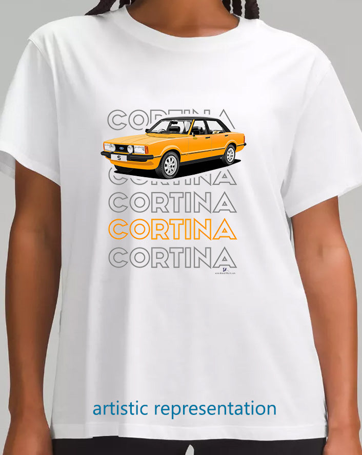 Ford Cortina Mk4 S in Amber Art T Shirt (Words)