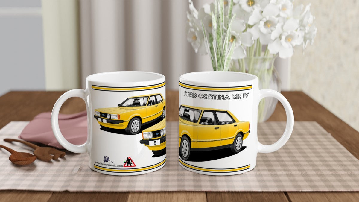 Ford Cortina Mk4 S in Yellow Art Mug