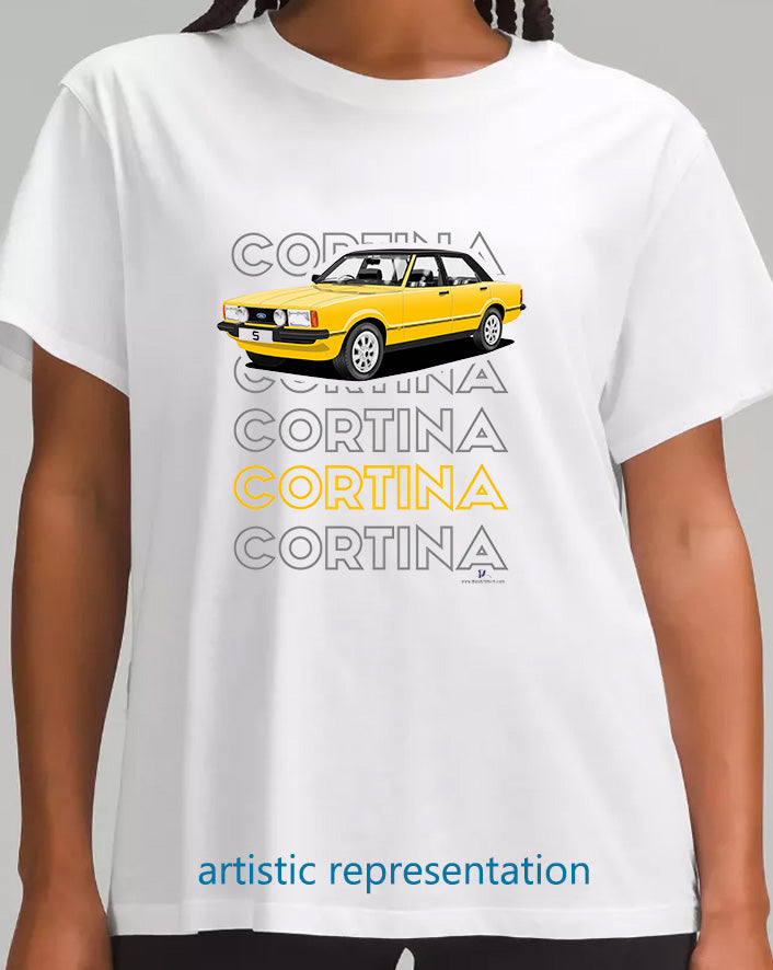 Ford Cortina Mk4 S in Yellow Art T Shirt (Words)