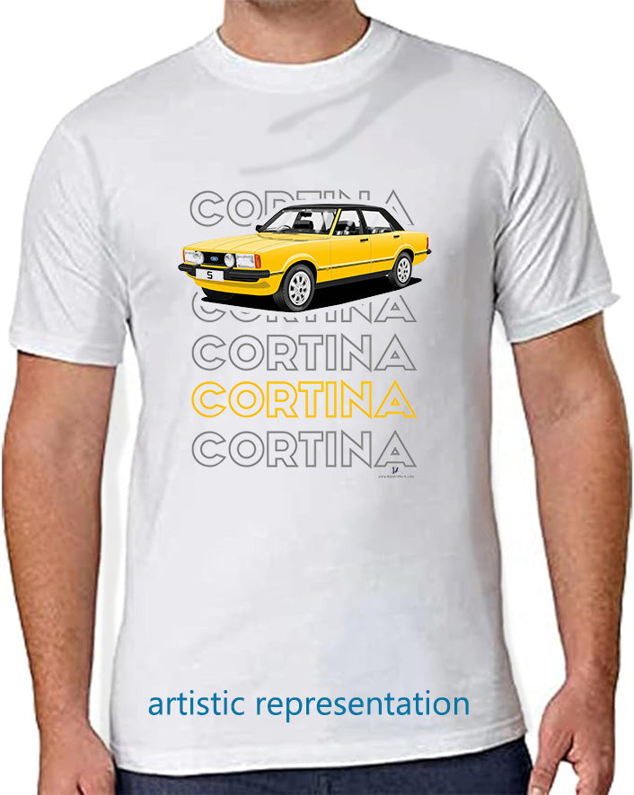 Ford Cortina Mk4 S in Yellow Art T Shirt (Words)