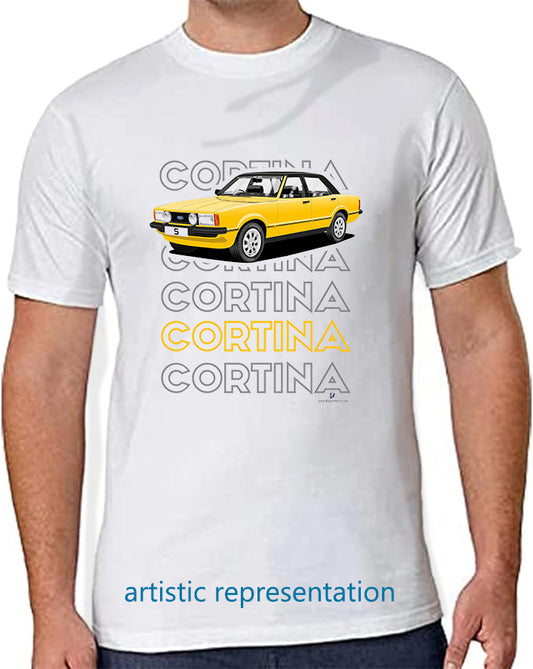 Ford Cortina Mk4 S in Yellow Art T Shirt (Words)