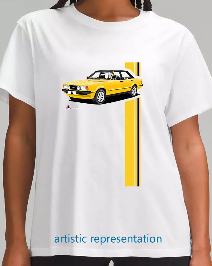 Ford Cortina Mk4 S in Yellow & Black T Shirt