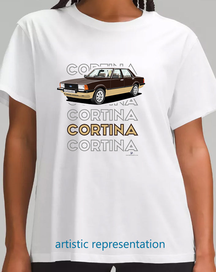 Ford Cortina Mk5 Carousel in Brown Art T Shirt (Words)