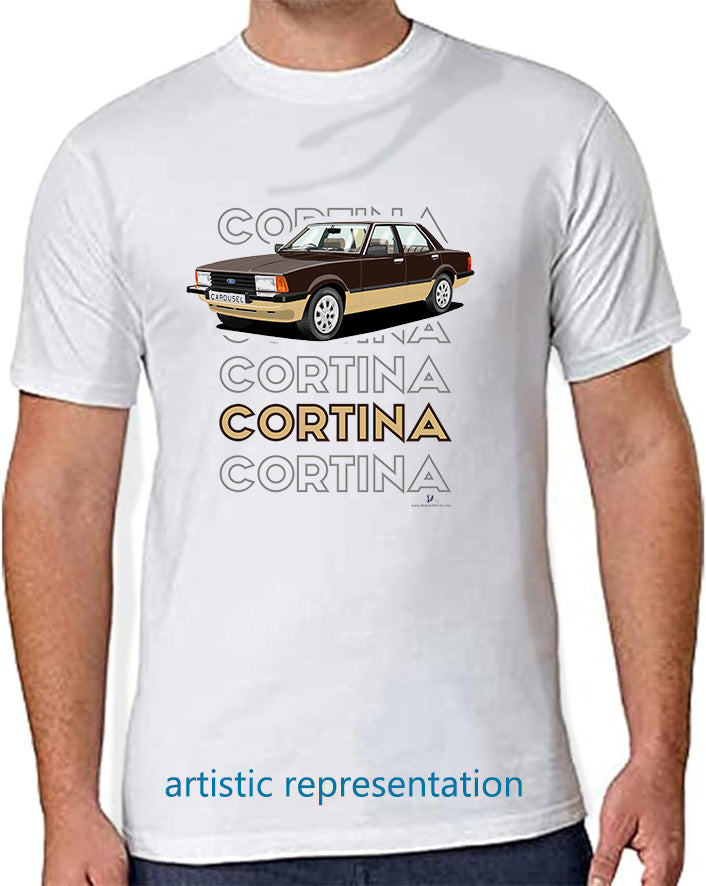 Ford Cortina Mk5 Carousel in Brown Art T Shirt (Words)